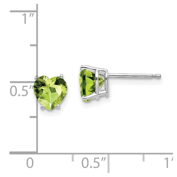 14k White Gold 6mm Heart Peridot August Birthstone Ladies Earrings - Picture 4 of 4